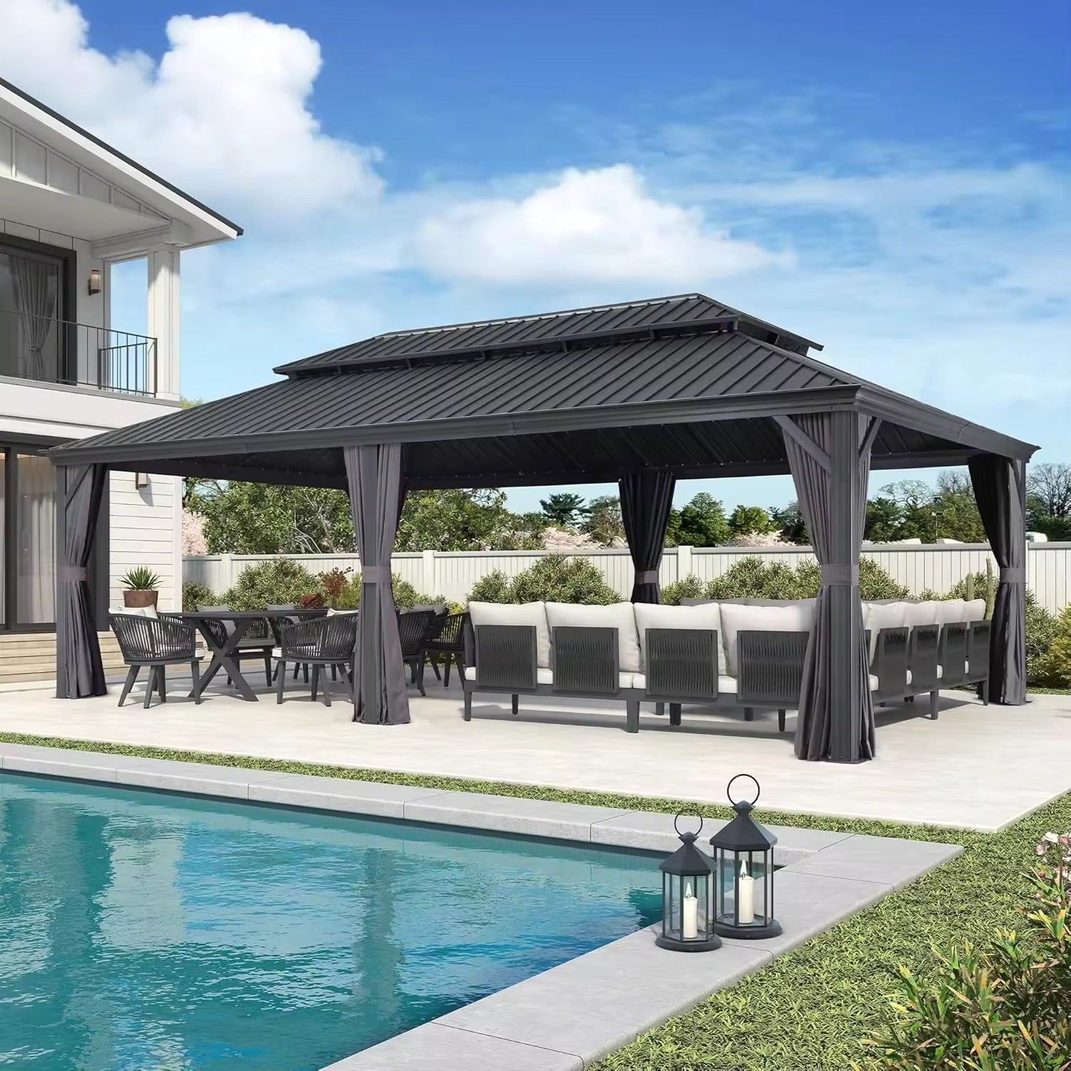 Steel double roof for backyard